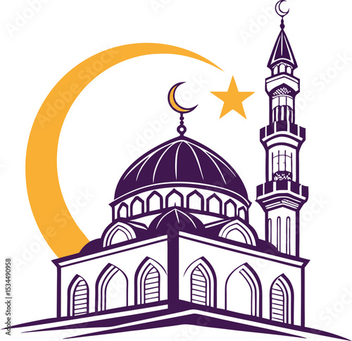 Minimalist Mosque Logo with Indigo Dome and Gold Accents Symbolizing Islamic Faith