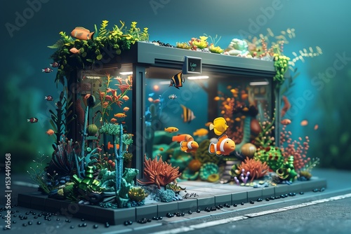 A vibrant aquarium filled with colorful fish and lush aquatic plants, showcasing underwater beauty and tranquility. photo