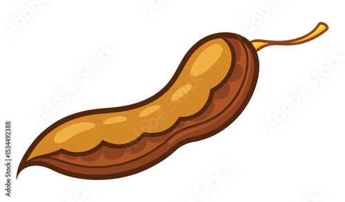 Cartoon Tamarind Pod on White Background, Tropical Fruit Icon Image,
