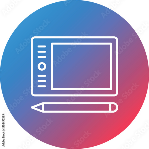 Graphic Tablet Line Gradient Circle Background Icon