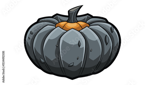 Cartoonish Gray Pumpkin Illustration with Orange Accents on a White Background