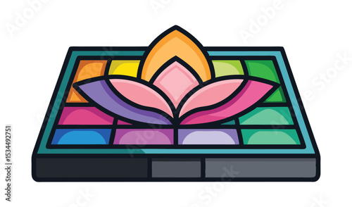 Colorful Eyeshadow Palette with Floral Design for Artistic Makeup Looks, Beauty Illustration