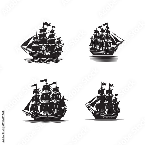 ship silhouettes on white