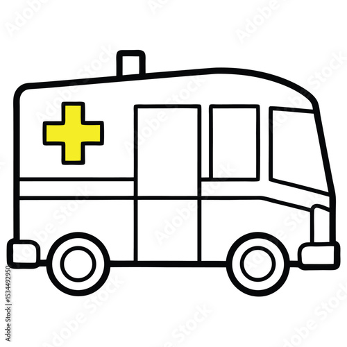 Ambulance Coloring Page Simple Medical Vehicle Illustration for Kids