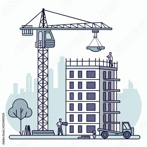 construction site with crane and building