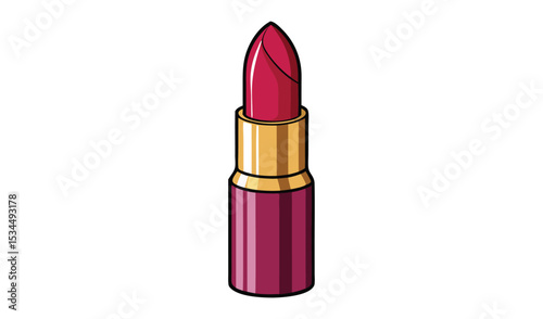 Elegant Dark Red Lipstick Tube with Gold Accents on a White Background