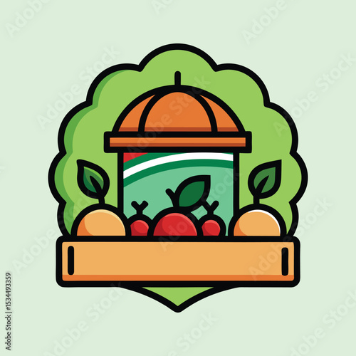 Cute Illustration of Fruit Stand with Apples and Leafy Sprouts