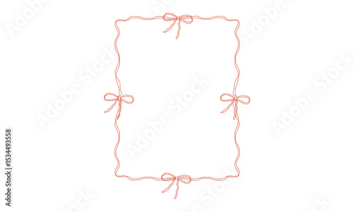 Vintage bows frame with laces for greeting cards, Hand drawn ribbons border, wedding and birthday party, picnic invitations in cute elegant coquette style. Vector illustration