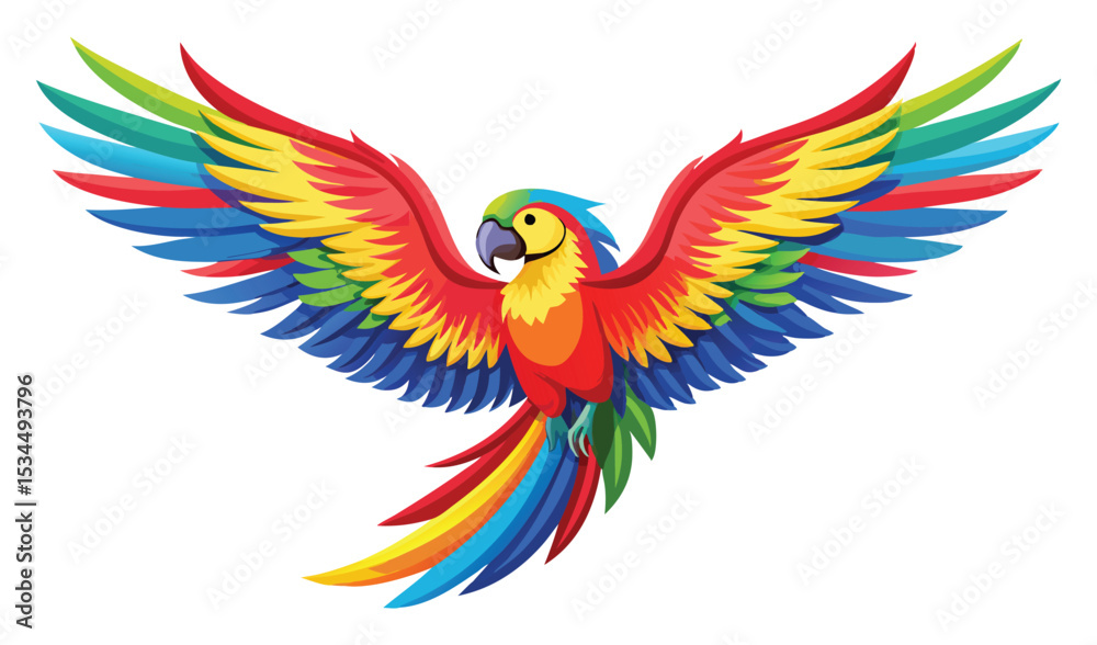 Fototapeta premium Illustration of a Colorful Macaw Parrot with Wings Spread Isolated on White Background