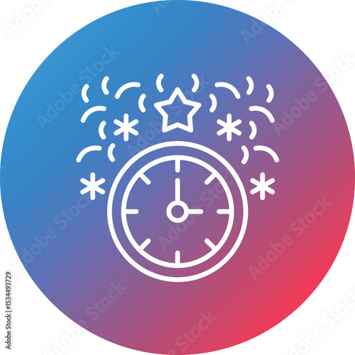 New Year Clock Line Gradient Circle Background Icon