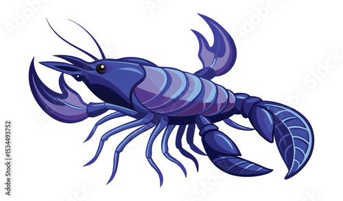 Illustration of a Blue Cartoon Lobster or Crayfish with Large Claws and Antennae