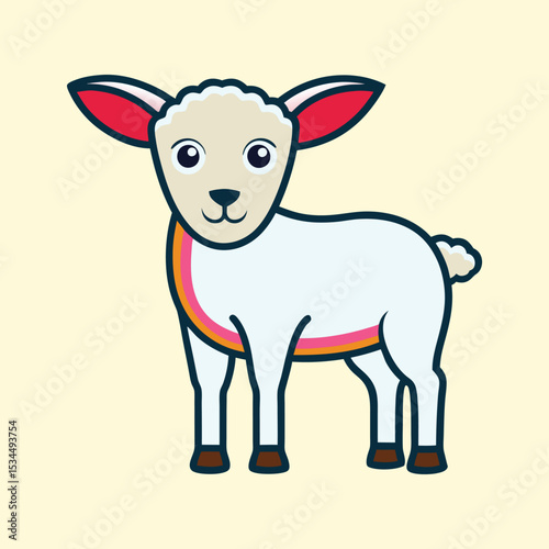 Cartoon Lamb Standing with Head Turned to the Left Facing Forward