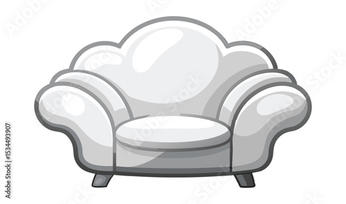 Illustration of a Quilted, CloudLike Gray Armchair with Rounded Edges on a White Background
