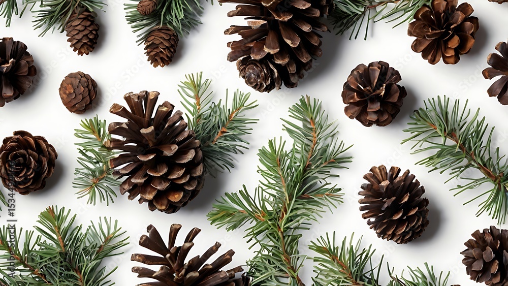 Fototapeta premium pine cones on wooden background
