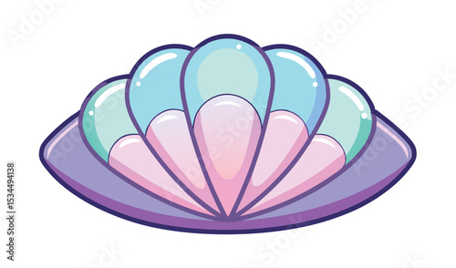 Isolated Cartoon Seashell Illustration Pastel Pink, Blue, and Lavender Colors on White Background