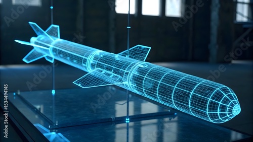 Futuristic missile hologram wireframe design technology
