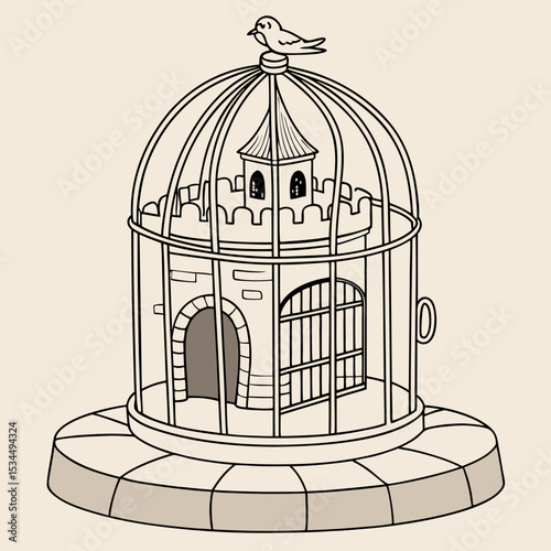 illustration of a cage with a bird