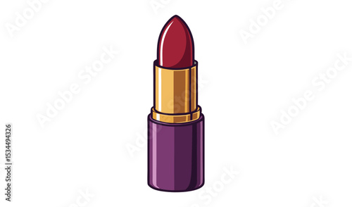 Isolated Lipstick Tube Dark Red Shade, Purple Case, Golden Interior, Makeup Product