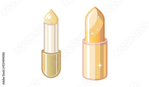Isolated Gold Lipstick and Lip Balm in Stylish Packaging for Makeup Illustration
