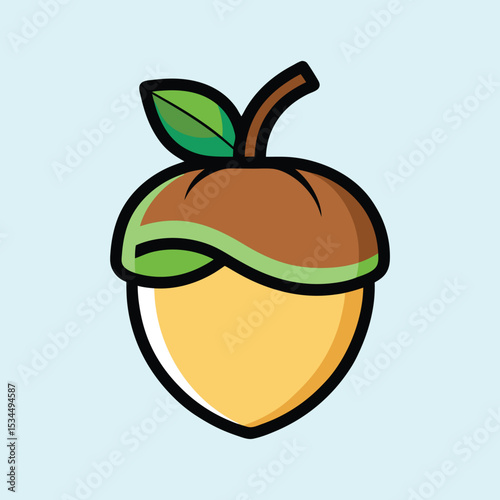 A simple, stylized cartoon acorn on a light blue background illustration