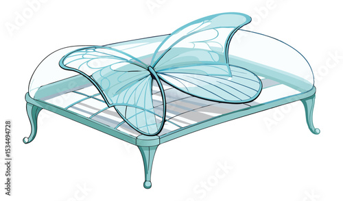 Light Blue Butterfly Inside a Glass Display Case with a Matching Color Stand