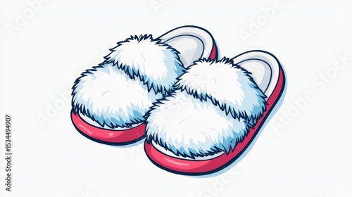 Cozy cartoon slippers designed with fluffy white fabric and a vibrant red base for ultimate comfort at home.