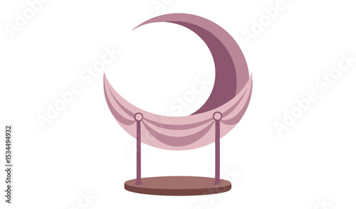 Mauve Crescent Moon Prop with Draped Fabric on Stage Isolated Illustration