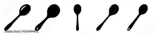 Various spoon shapes, sizes, and styles in a graphic illustration collection