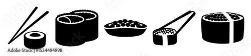 Monochrome Sushi Still Life with Chopsticks and Caviar Featuring Traditional Japanese Cuisine