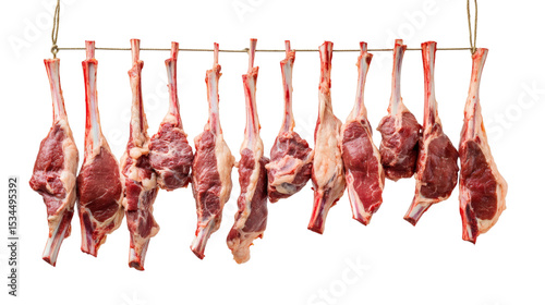 hanging meat for butcher shop isolated on transparent backgroung