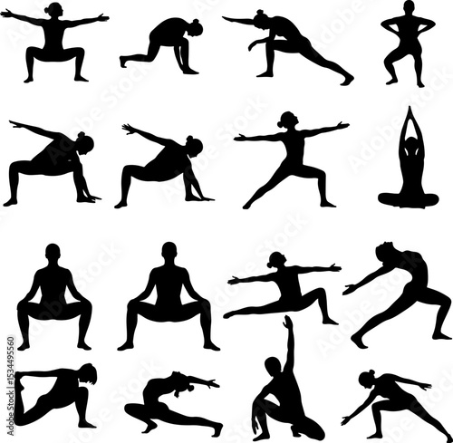 Diverse Yoga Poses Silhouette Collection for Health and Wellness