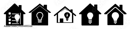 House icons with light bulbs symbolizing energy efficiency and smart homes
