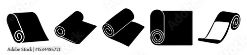 Variety of black and white rolled mat illustration in different styles