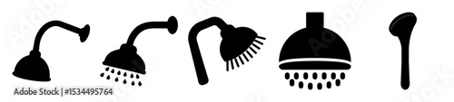 Silhouette collection of different types of shower heads depicted as vector art