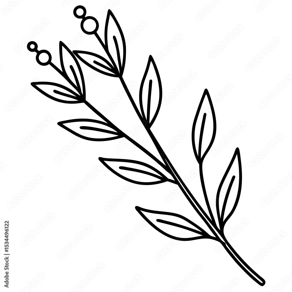 Naklejka premium Elegant Botanical Branch Line Art