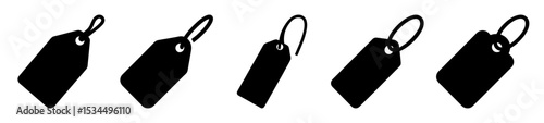 Five black price tags with string loops on a white background vector