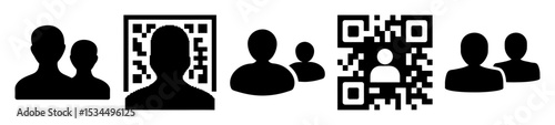 Silhouetted Person Icons Interspersed with QR Code Visualizations on White Background