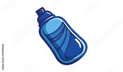 Stylized Blue Water Bottle Illustration with Cartoon Outline for Hydration and Fitness Concepts