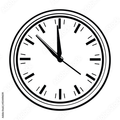 Classic analog clock illustration, black and white design