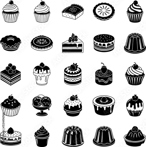 Simple Black and White Collection of Various Desserts