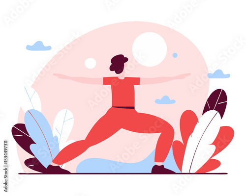 Virabhadrasana Warrior Pose Watercolor Silhouette - Expressive Yoga Art with Abstract Splash Background for Mindful Wall Decor