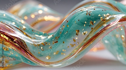 Frozen Holographic Ribbons Swirl: Rose Gold & Seafoam Green Energy Trails with Crisp Center Blur Edges on 60% White Space