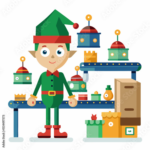 Elf Production Line Illustration