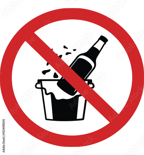 Red Circle No Alcohol Sign with Bottle and Spilled Liquid - Prohibition and Restriction Symbol