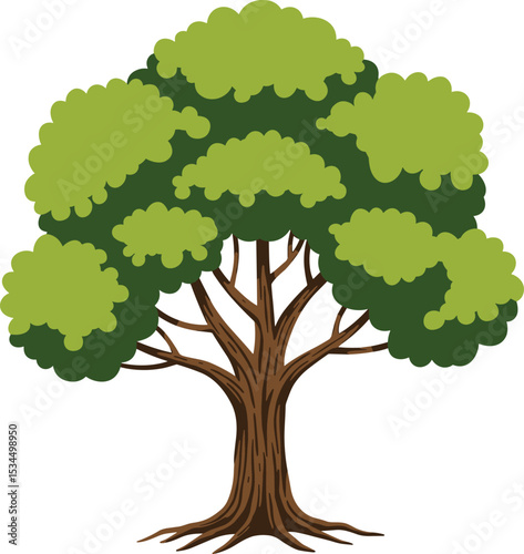 Stylized tree with lush green foliage, unique vector art, tree branches with detailed design, nature concept, perfect for outdoor projects, eco-friendly, environmental design, photo