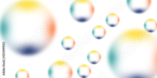 Modern abstract white bubble background with colorful gradient circle.  Design soap bubbles on a white background. Colorful transparent yellow, blue, orange, green and soap bubbles floating in the air