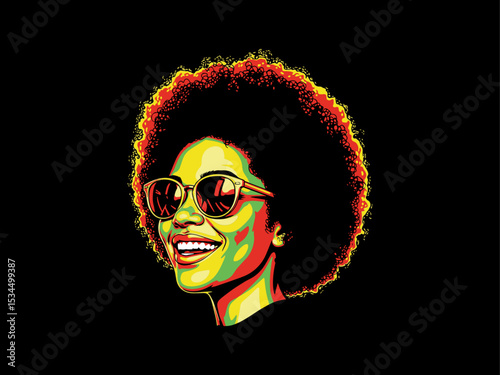afro hair girl silhouette, afro girl face silhouette, black girl woman wearing sunglasses, juneteenth vector, girl smiling, african