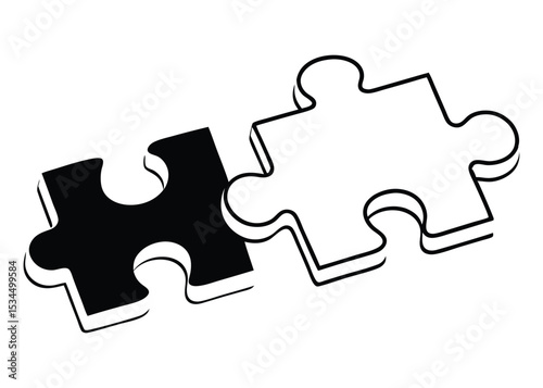 Interlocking black and white puzzle pieces, concept of unity and connection
