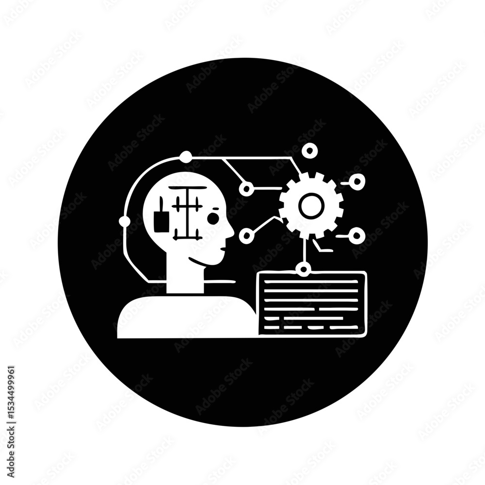 Naklejka premium Artificial Intelligence and Machine Learning Conceptual vector on Black Background silhouette icon