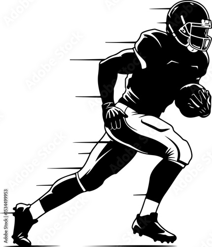 Silhouette of a football player in dynamic motion.